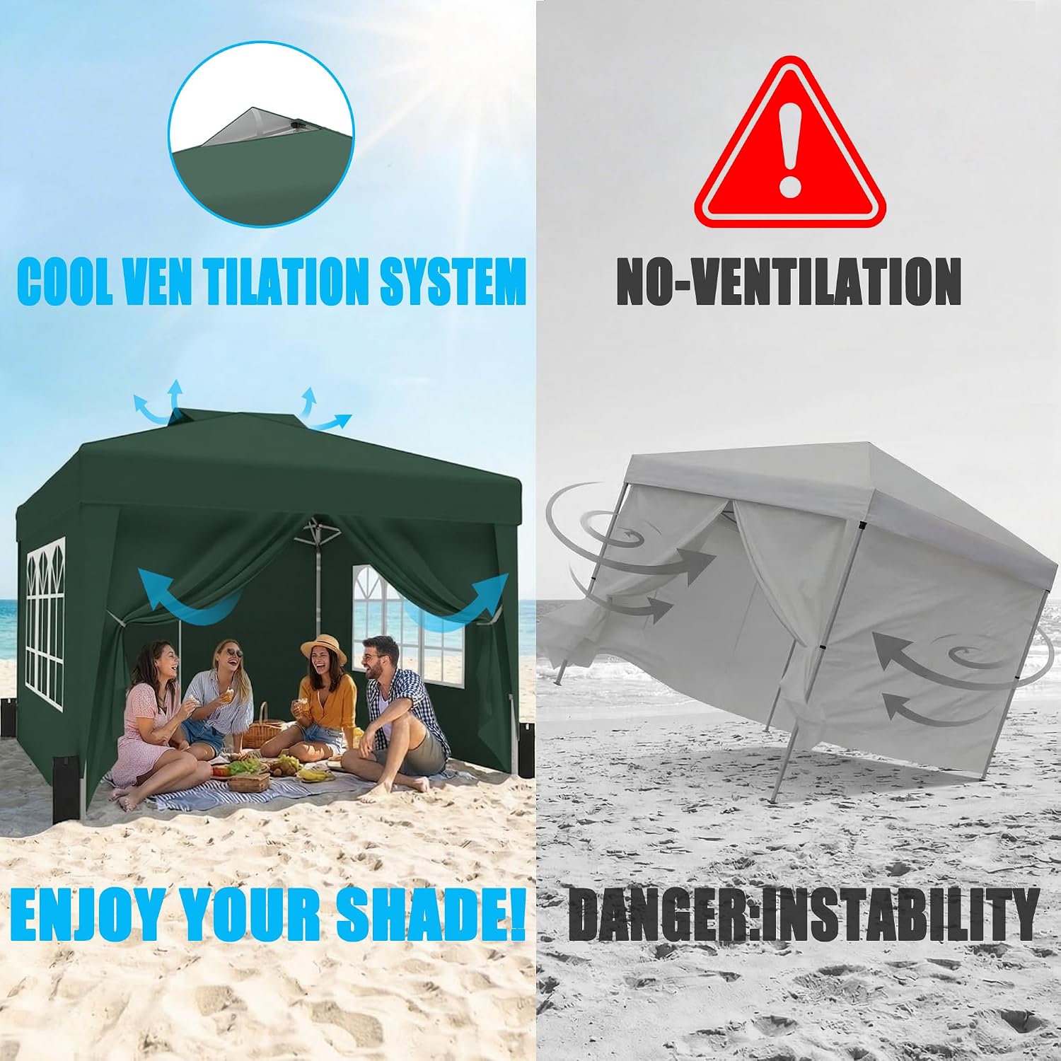 SANWAY 10x10 Pop Up Canopy Tent with Sidewalls x 4 – Easy Setup Canopy Tent, Waterproof, UV-Resistant, Portable with Carry Bag for Outdoor Events, Camping, and Backyard Parties – Dark Green