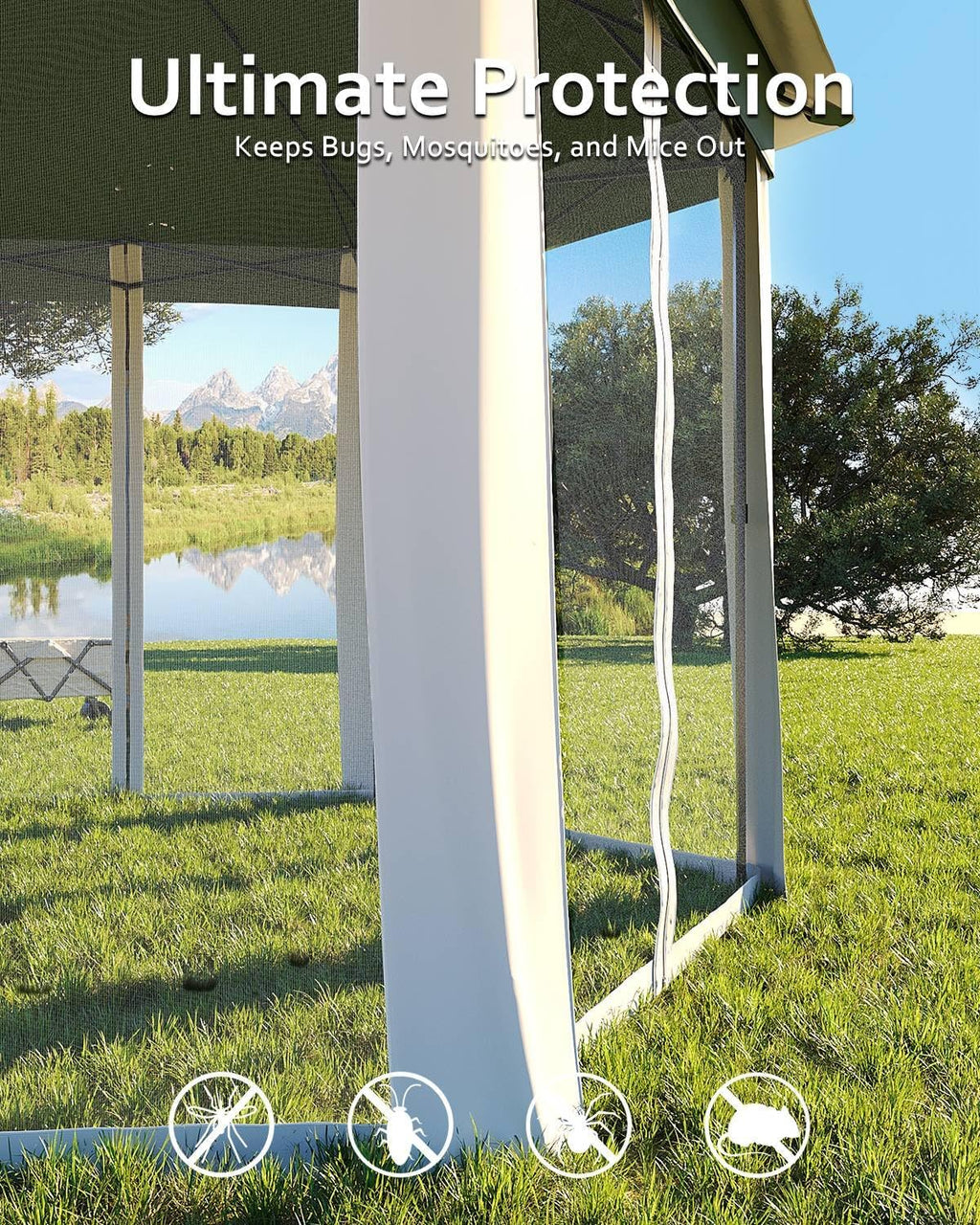 Pop Up Gazebo 13x13, Outside Canopy Tent-6 Side with Mosquito Netting, One Push Setup for Backyard Patio Garden Activities-Green