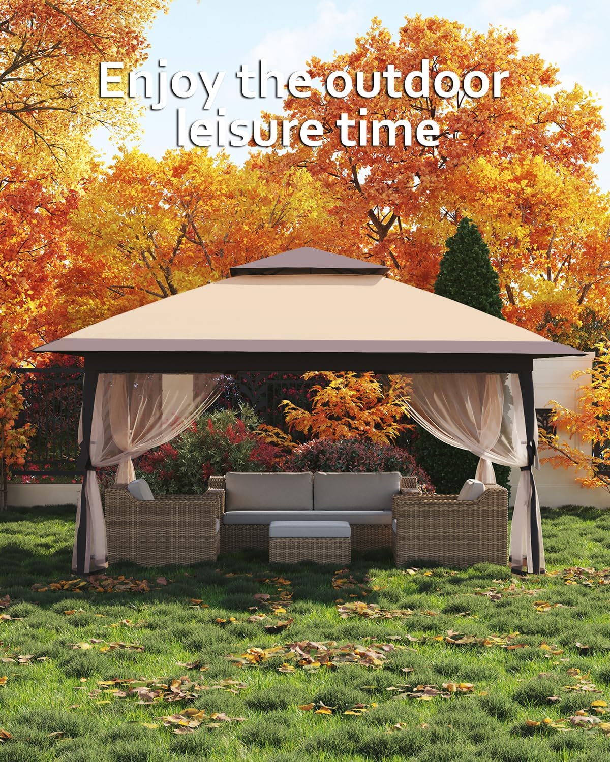 Garveelife Pop Up Gazebo, Canopy Tent with Mosquito Netting, One Push Setup for Backyard Patio Garden with 4 Sand Bags