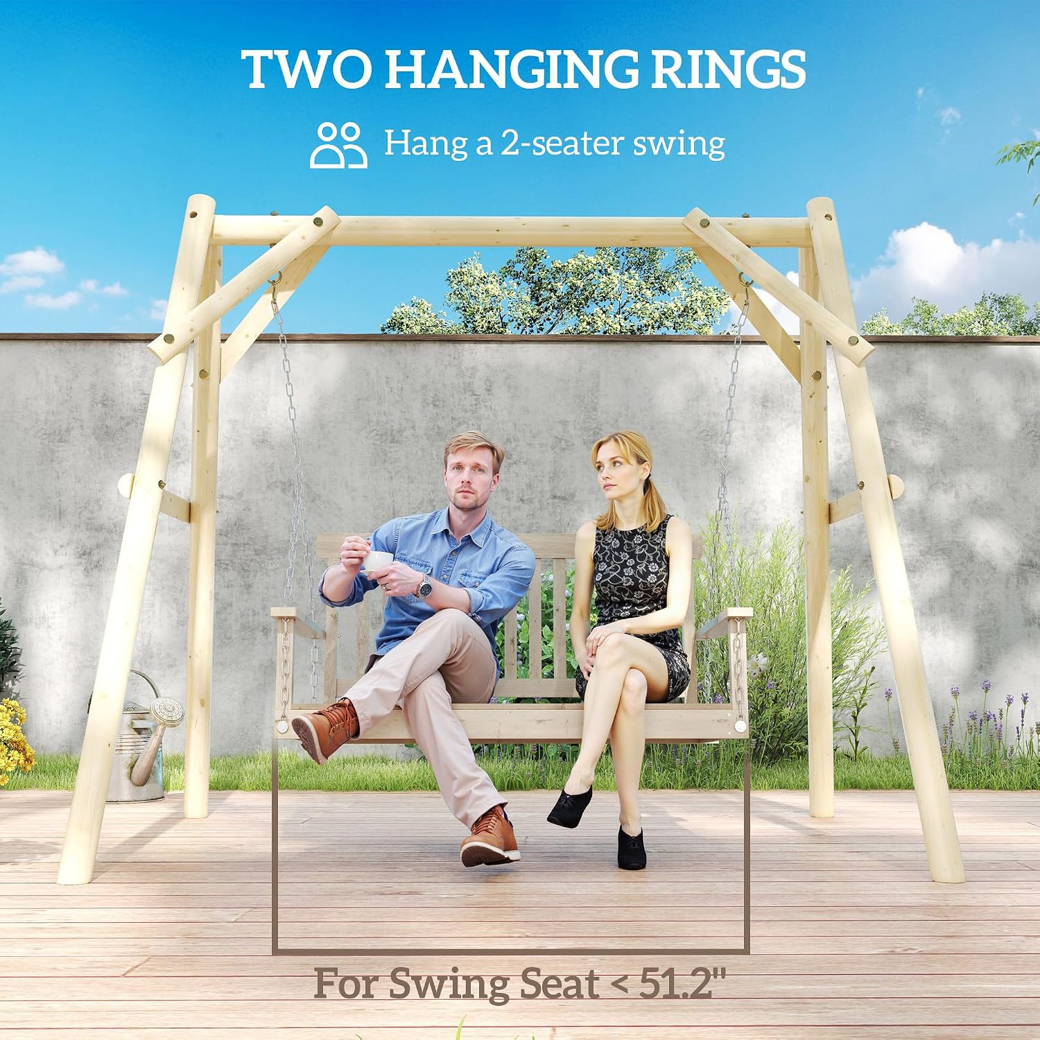 Outsunny 660 lbs Porch Swing Frame, Heavy Duty A-Frame Wooden Swing Stand for DIY Painting, Freestanding Hanging Chair Stand Only for Porch, Lawn, Garden, Backyard, Natural Wood