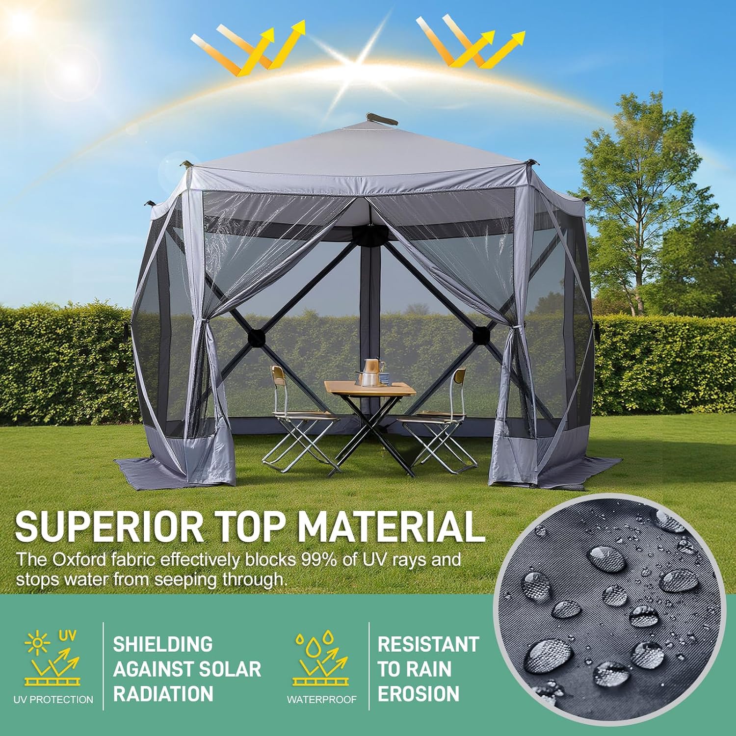 VINGLI 10x10 Pop Up Gazebo Tent, Portable Easy Up Screen Tent for Camping with Mosquito Netting, Camping Canopy Shelter with Carry Bag, Ground Stakes