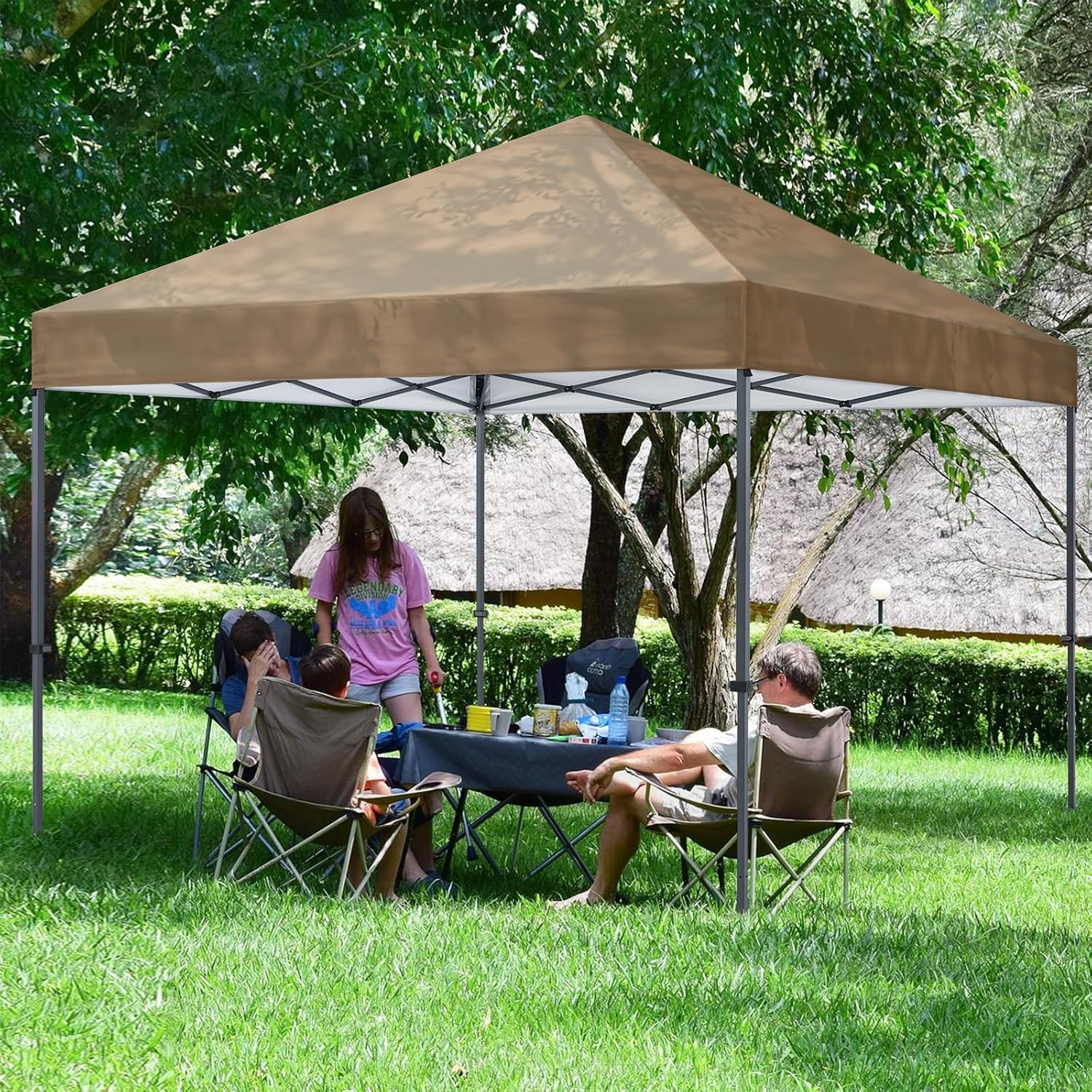 COOSHADE Durable Easy Pop Up Canopy Tent 12x12Ft(Khaki)
