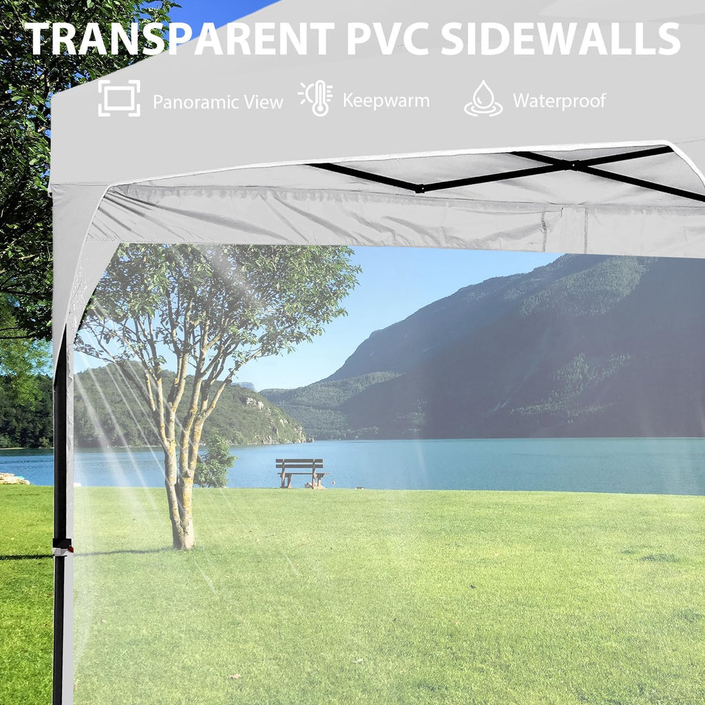 8x8 FT 1-Button Push Pop Up Canopy with 4 Clear PVC Sidewalls, Sandbags, Instant Canopy Tent for Outdoor Events