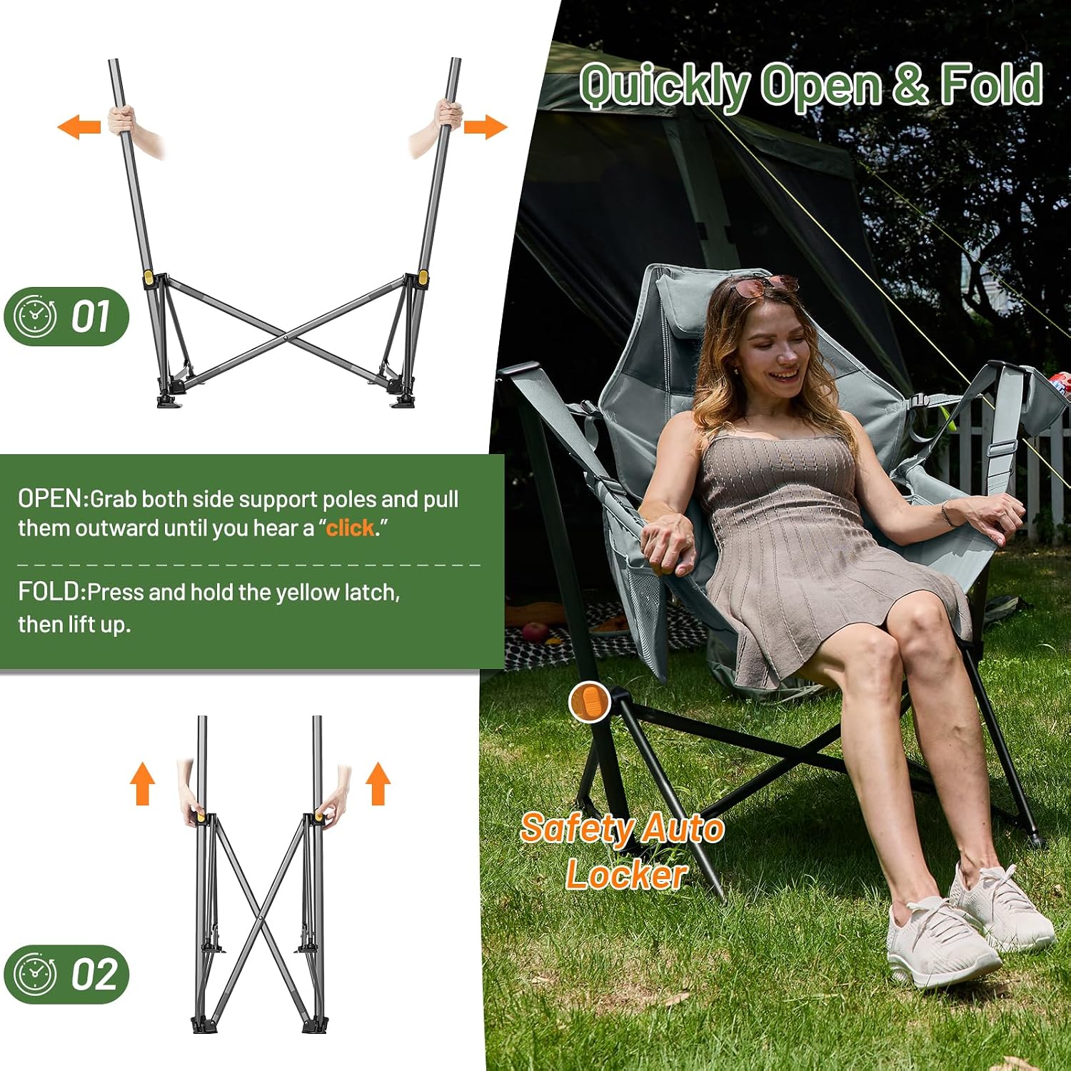 TIMBER RIDGE Hammock Camping Chair with Adjustable Backrest, Heavy Duty Folding Hammock Chair Supports 300lbs, Portable Hammock Chair for Camping, Travelling and Patio, Grey 2 Pack