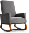 Giantex Upholstered Rocking Chair, Modern Fabric Armchair w/Wood Base, Side Pocket, Linen Padded Seat, High Back Accent Glider Rocker Chair, Mid-Century Leisure Chair for Nursery, Living Room (Gray)