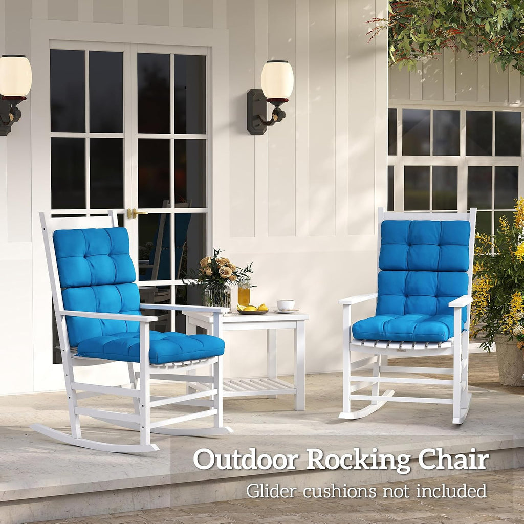 Outsunny Outdoor Rocking Chair Set of 2, Patio Rocking Chair with Smooth Curves, High Density Wooden Rockers for Lawn Garden Porch, Supports Up to 350lbs, White