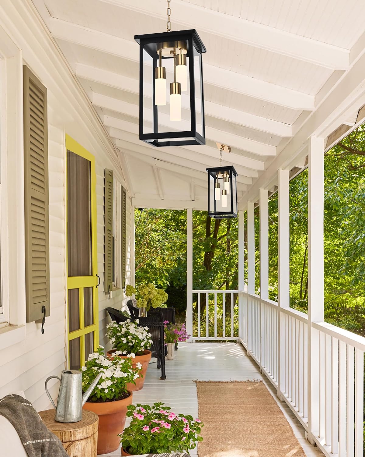 TODOLUZ 3-Light Large Outdoor Pendant Light with Frosted Coloum, 5CCT Dimmable Exterior Chandelier Hanging Porch Lighting (3000K/3500K/4500K/5000K/6000K)
