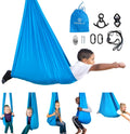 Harkla Sensory Swing for Kids & Adults - Holds 300lbs, Indoor Outdoor Sensory Swing for Hug Like Calming Effect - Durable Soft Stretch Fabric and Heavy Duty Hardware (Blue, 100' Swing + 5' Swivel)