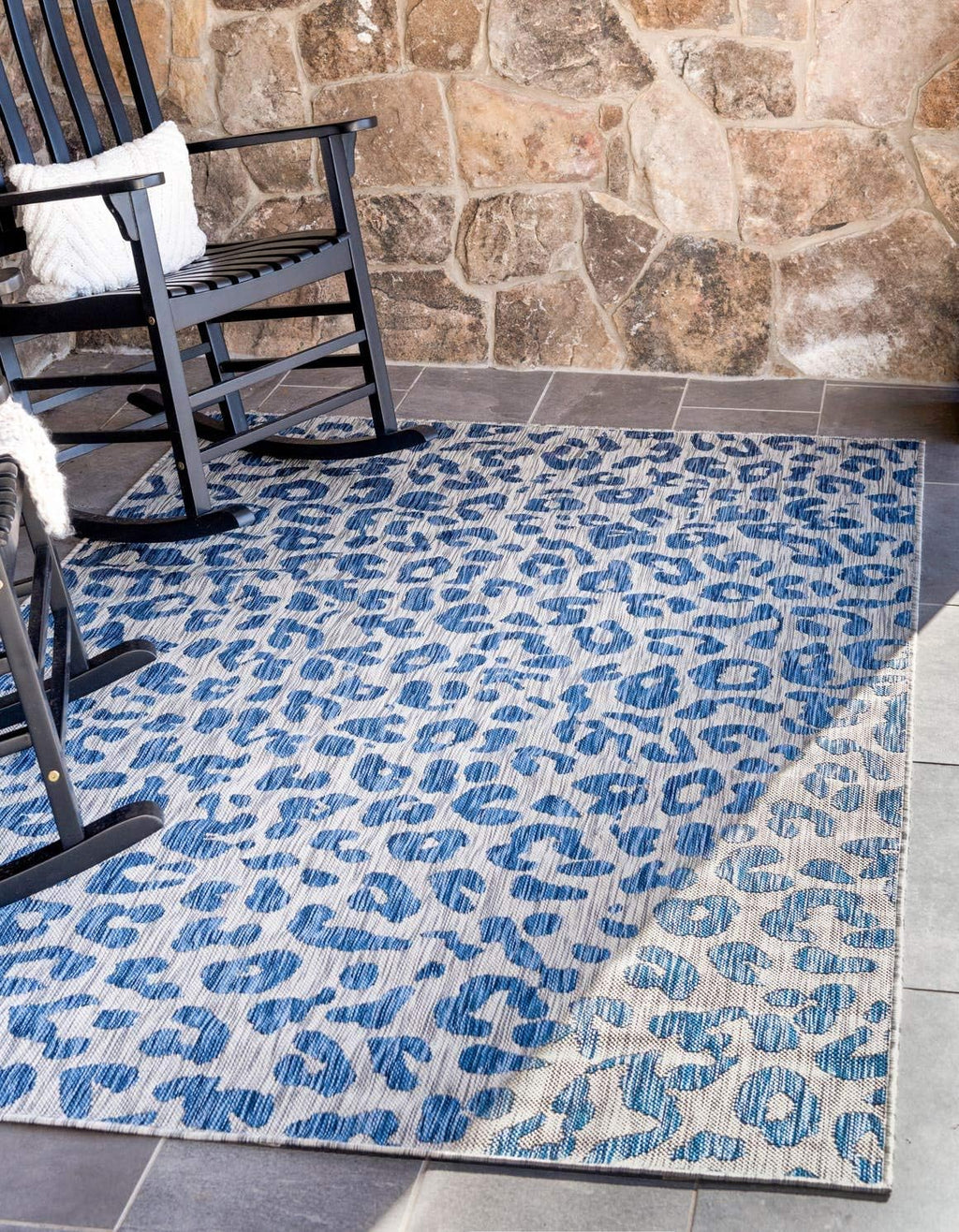 Unique Loom Outdoor Safari Collection Area Rug - Leopard (9' x 12' Rectangle, Blue/ Gray)
