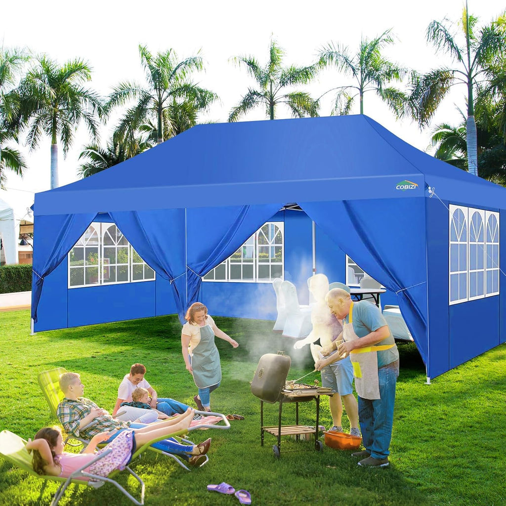 COBIZI 10x20ft Pop Up Canopy Tent with 6 Removable Sidewalls, Easy Up Commercial Canopy, Waterproof and UV50+ Gazebo with Portable Bag, Adjustable Leg Heights,Party Tents for Parties, with 4 Sandbags