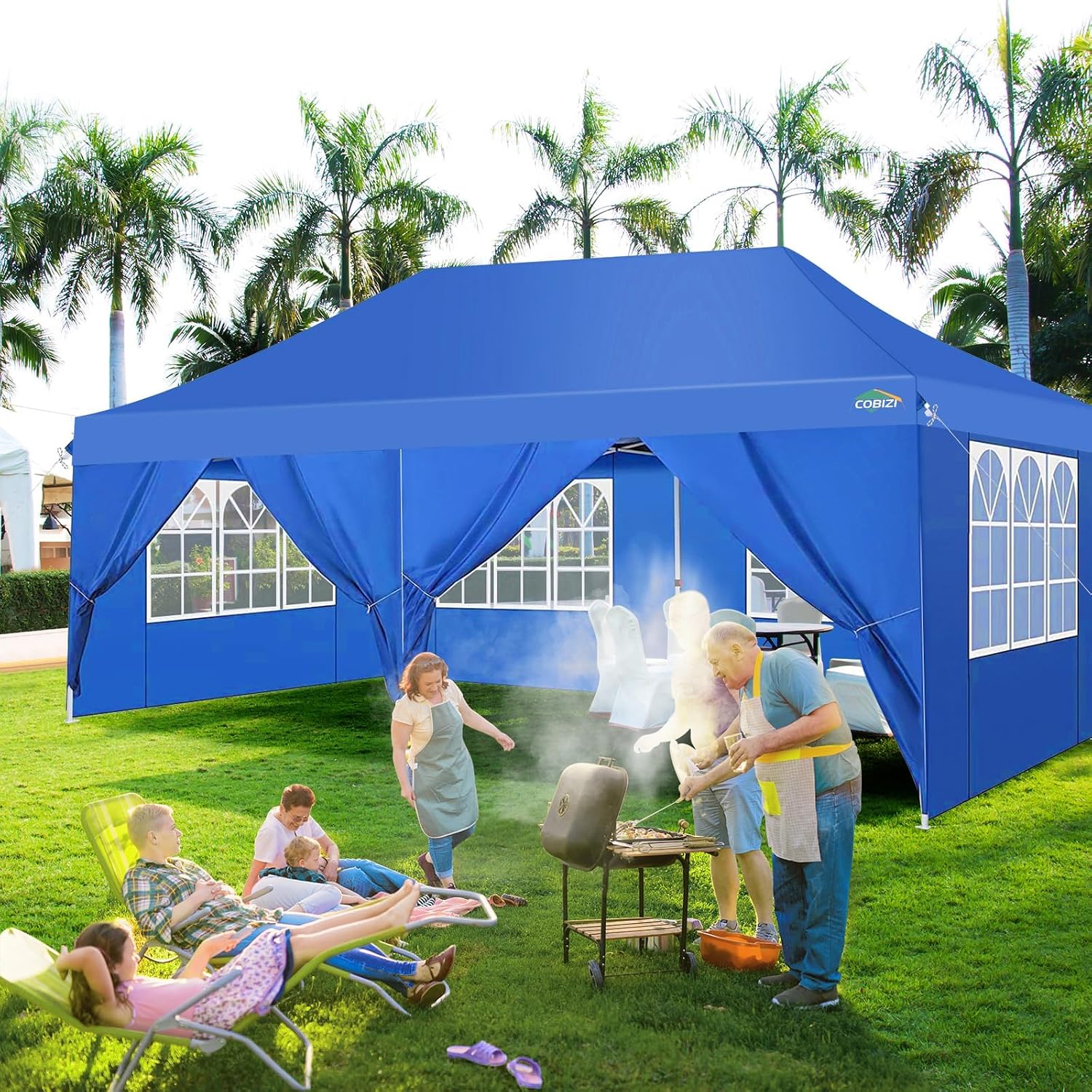 COBIZI 10x20ft Pop Up Canopy Tent with 6 Removable Sidewalls, Easy Up Commercial Canopy, Waterproof and UV50+ Gazebo with Portable Bag, Adjustable Leg Heights,Party Tents for Parties, with 4 Sandbags
