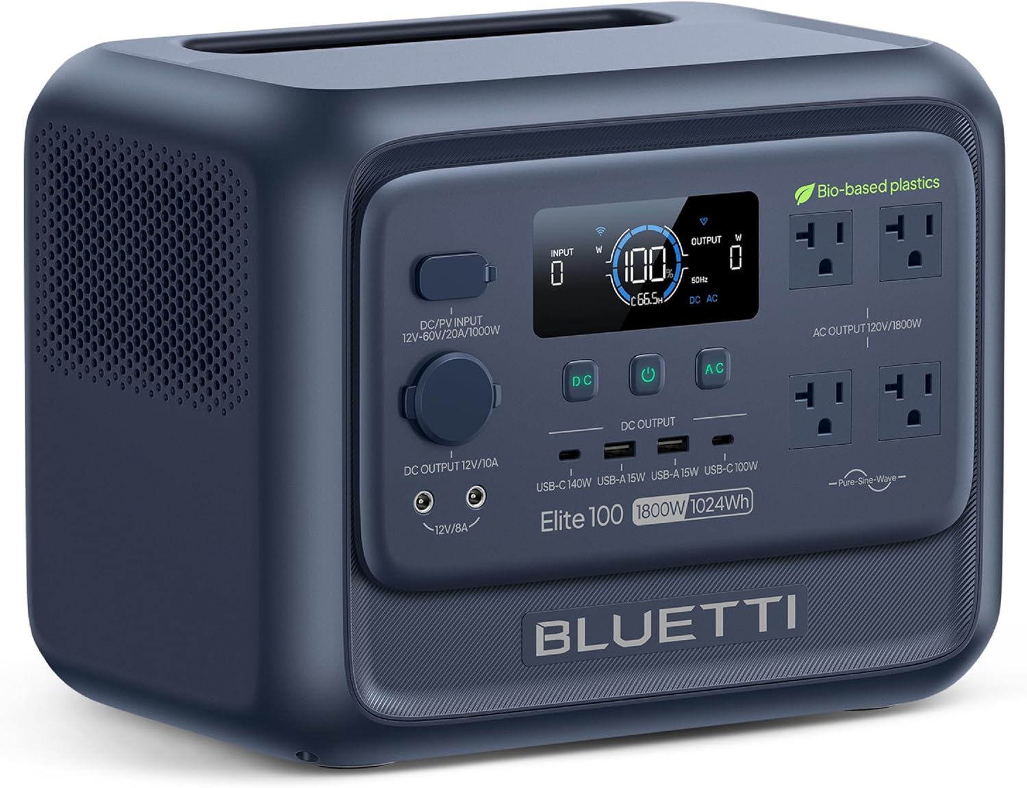 BLUETTI Elite 100 V2 (Bio-based) Portable Power Station, 1024Wh LFP Battery Backup w/ 4 1800W AC Outlets (3600W Surge), 35% Smaller, ISCC PLUS Certified Eco-Shell, Solar Generator for Camping, Outages