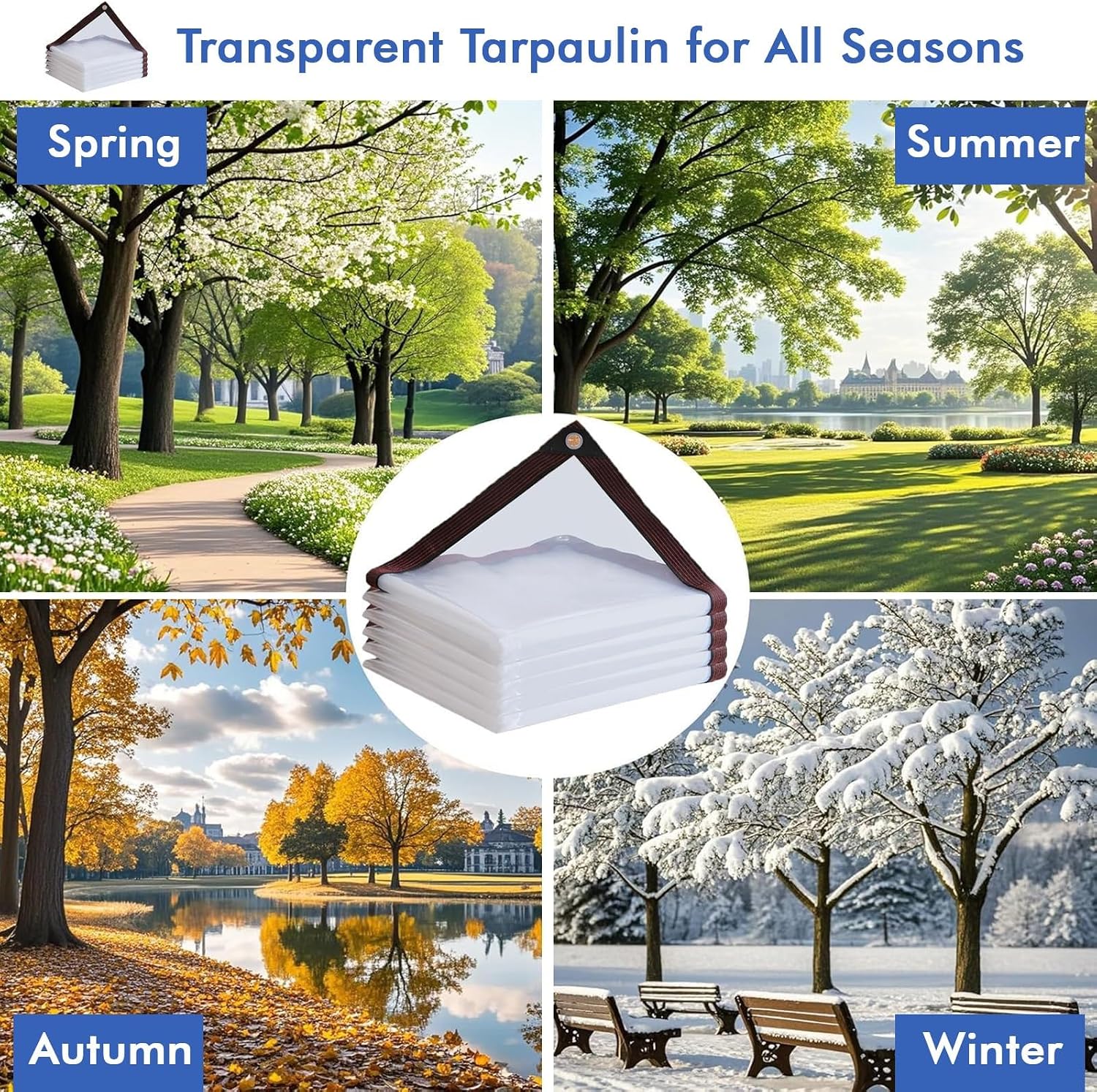 Rainproof Cover Waterproof Clear with Eyelets, Clear Tarps Heavy Duty Waterproof Clear Tarps Heavy Duty PVC, 19x32 FT Transparent Tarp with Grommets Anti-Aging Insulation Tarpaulin
