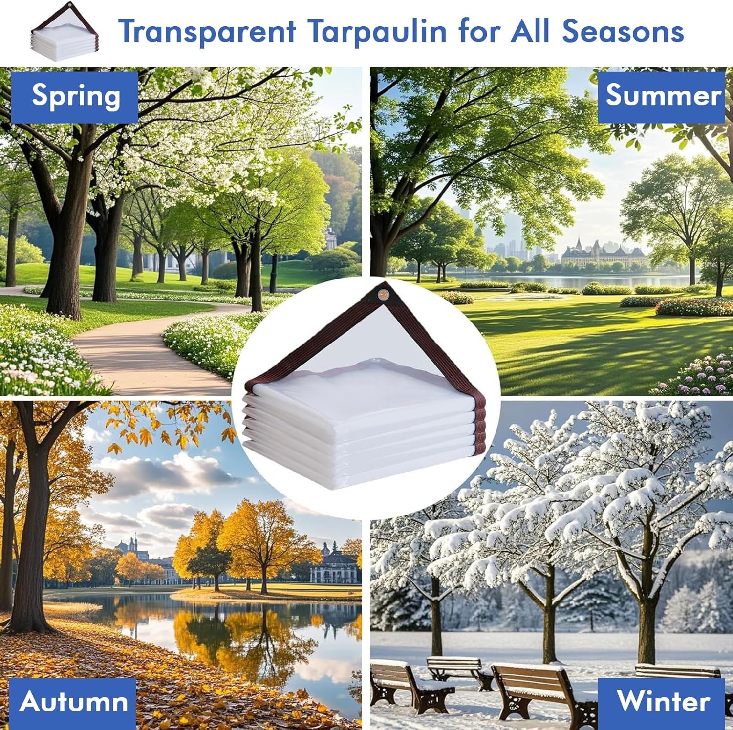 Clear Waterproof Tarps Heavy Duty Transparent Tarpaulin, 12x28 FT Grommets Transparent Tarpaulin for Outdoor Canopy Balcony, Plastic Tarp for Patio Enclosure Deck Porch Patio Gazebo Curtains
