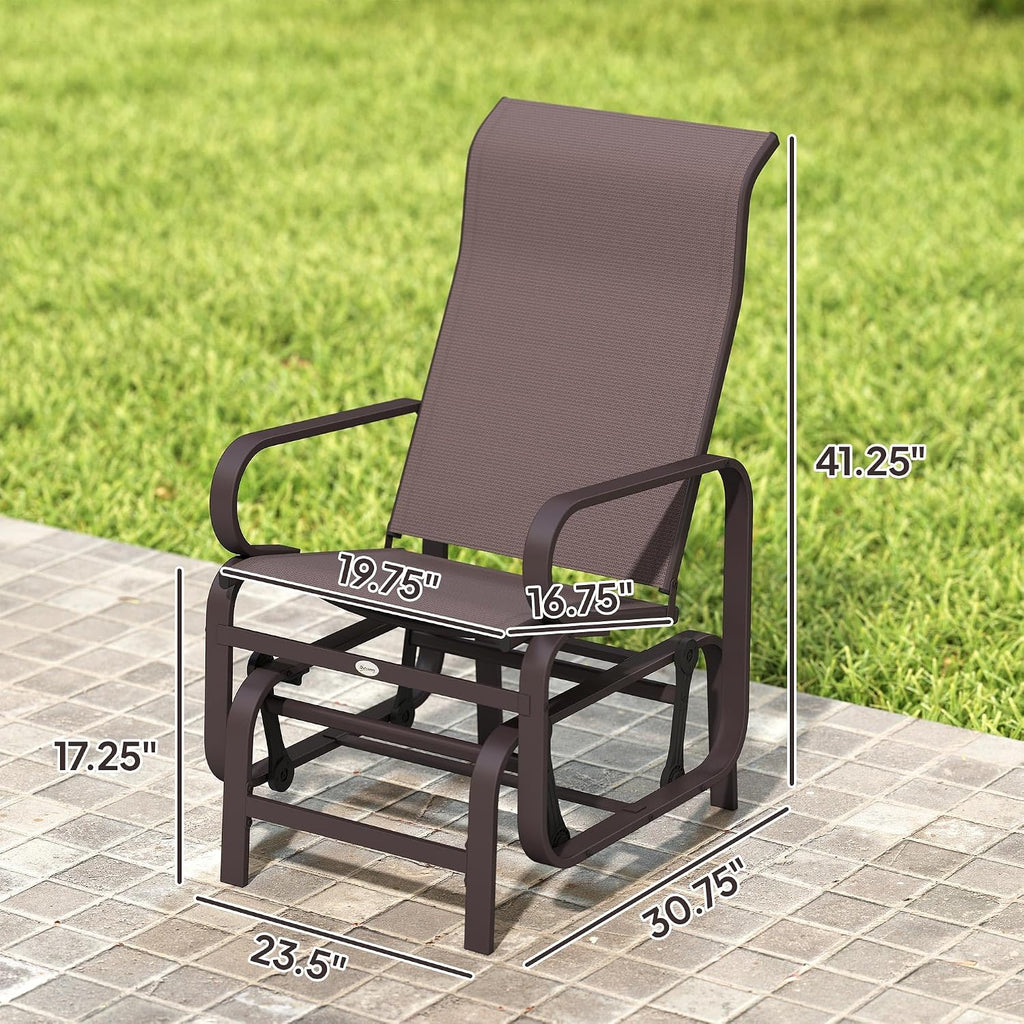 Outsunny Outdoor Glider Chair Set of 2, Gliders for Outside Patio with Smooth Gliding Mechanism and Lightweight Construction for Backyard, Brown