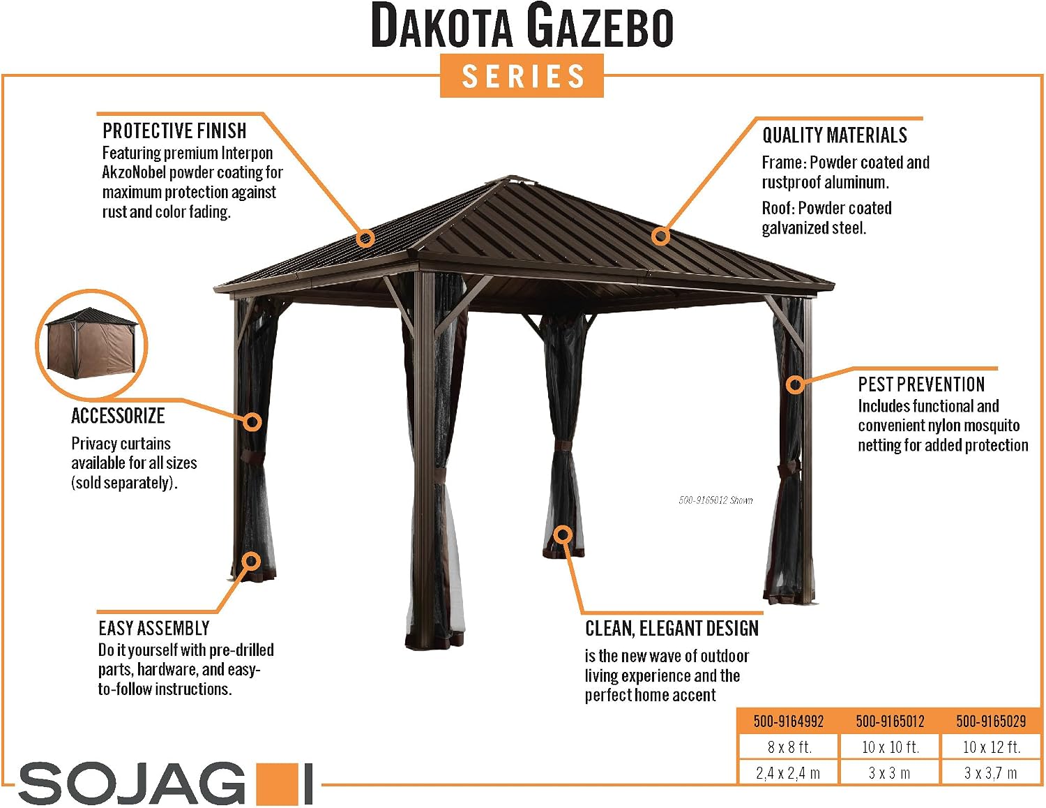 Sojag Outdoor 8' x 8' Dakota Hardtop Gazebo Outdoor Sun Shelter