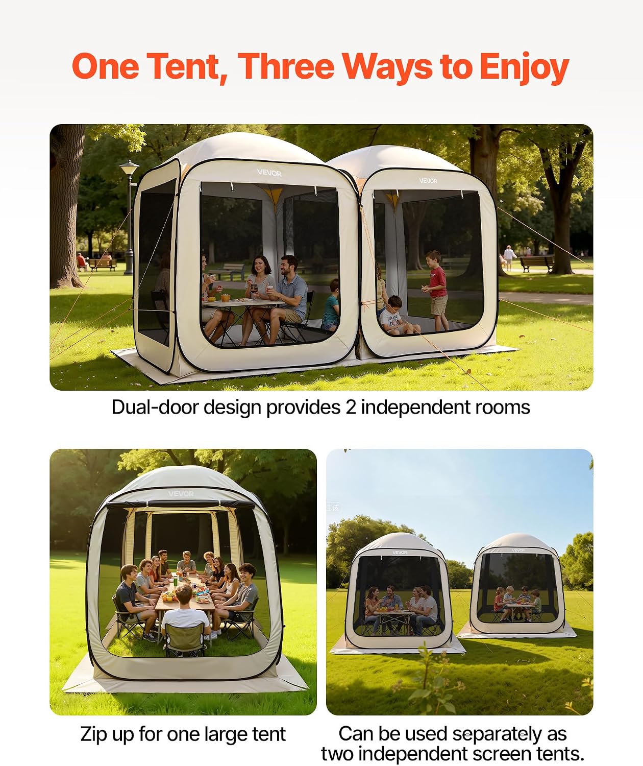 VEVOR Pop up Screen House Tent, 12 x 6 ft, 2 in 1 Screen Gazebo, Portable Screened in Canopy with Carry Bag, Netting Sides, Ground Stakes, for Garden, Patio, Backyard, and Outdoor Activities, Beige