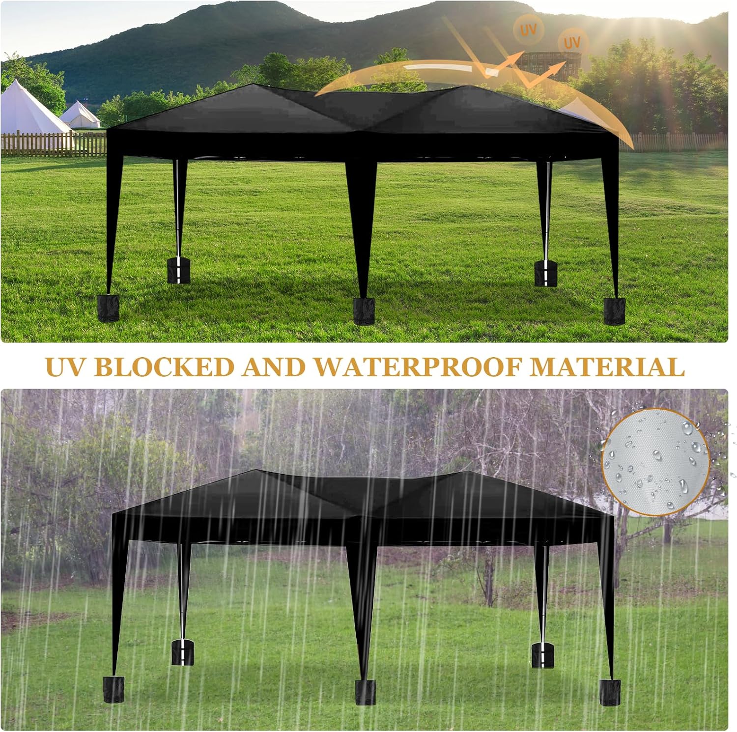 10x20 Black Pop Up Canopy Outdoor Party Tent with 6 Sidewalls, Wedding Party Tent Outdoor Waterproof UV50 Canopy Event Shelter Tents for Parties, 6 pcs Weight Bag,Carry Bag