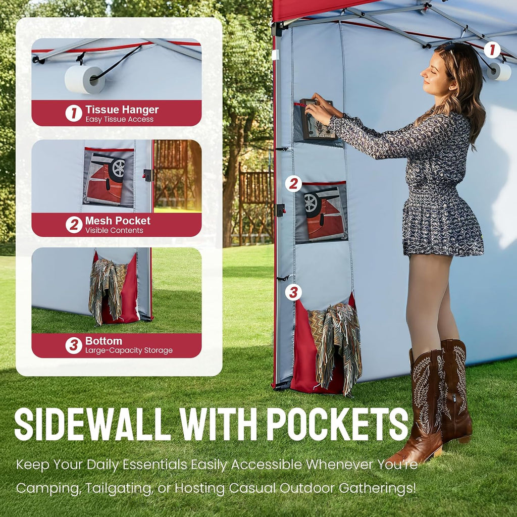 CROWN SHADES Canopy Tent 10x10 Pop Up Canopy Outdoor Shade with Pockets Sidewall, Easy Up Sun Shelter with One Person Set Up Center Lock, Portable Instant Camping Beach Canopy Tents, Red