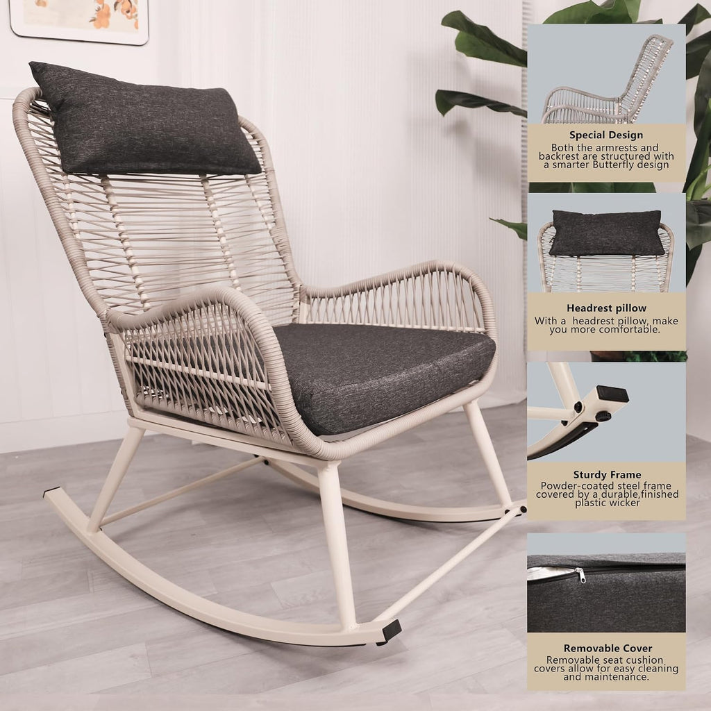 Rocking Chair, Indoor & Outdoor, Rocker Recliner Chair for Front Porch, Garden, Patio, Backyard (61611415)