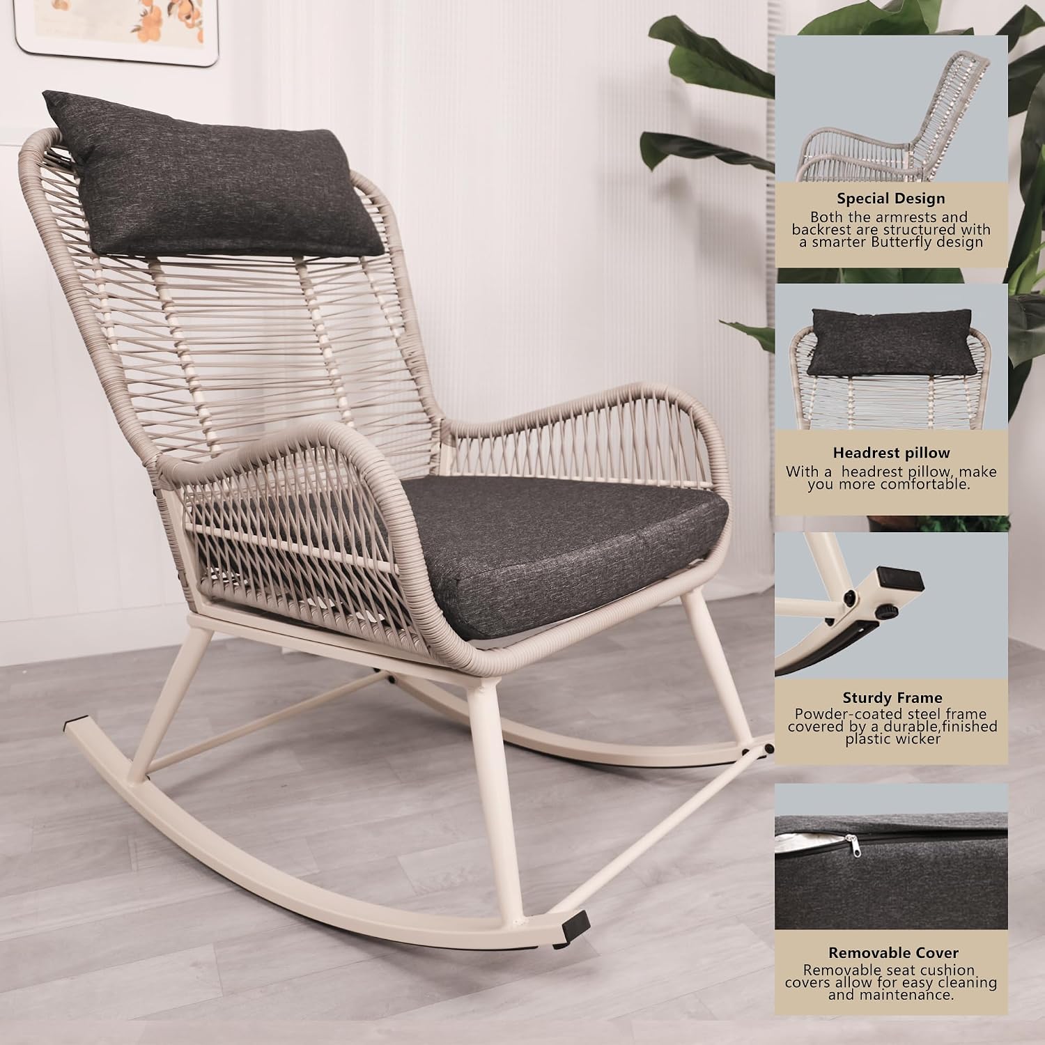 Rocking Chair, Indoor & Outdoor, Rocker Recliner Chair for Front Porch, Garden, Patio, Backyard (61611415)