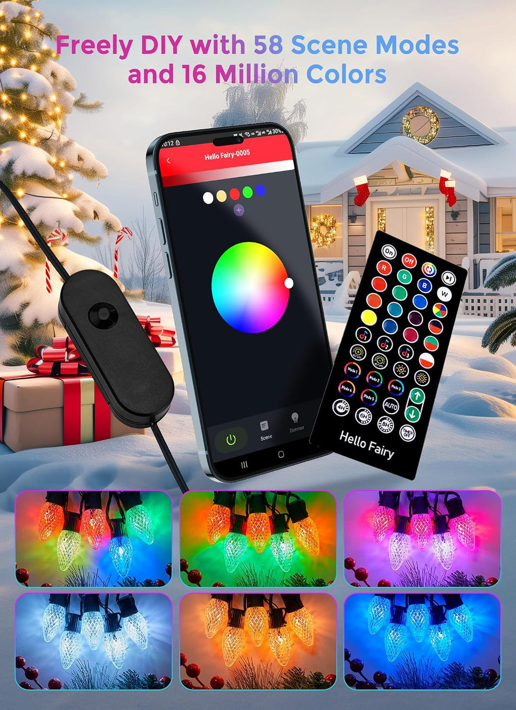 Brightown C9 LED Christmas Lights Outdoor, 150LED RGB Smart Christmas Tree Lights Music Sync DIY APP Controlled, Waterproof Connectable C9 String Lights for House Indoor Patio Xmas Decoration