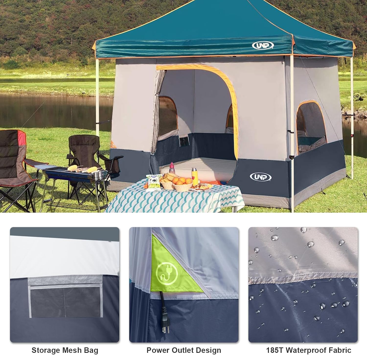 UNP Canopy Inner Tent, Camping Cube Tents for Pop Up Camping Canopy Tent, Compatible with 10' Wide Canopies Tents (No Top & Frame) (Dark Blue)