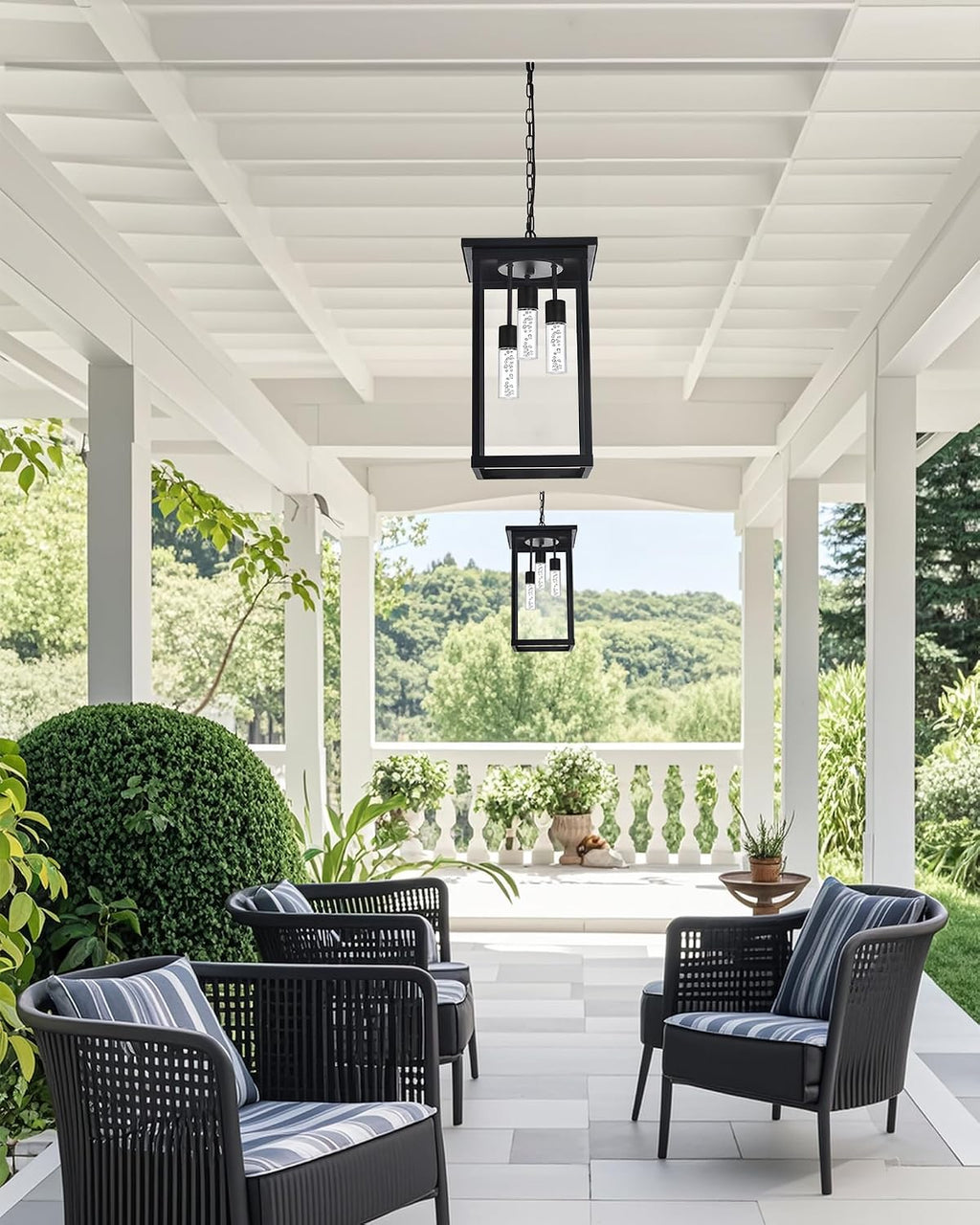 TODOLUZ 5CCT LED Large Outdoor Pendant Light Fixtures, LED Integrated Bulbs Included 3-Light Black Outdoor Hanging Lantern Light, Exterior Pendant Ceiling Lighting for Porch Yard Gazebo