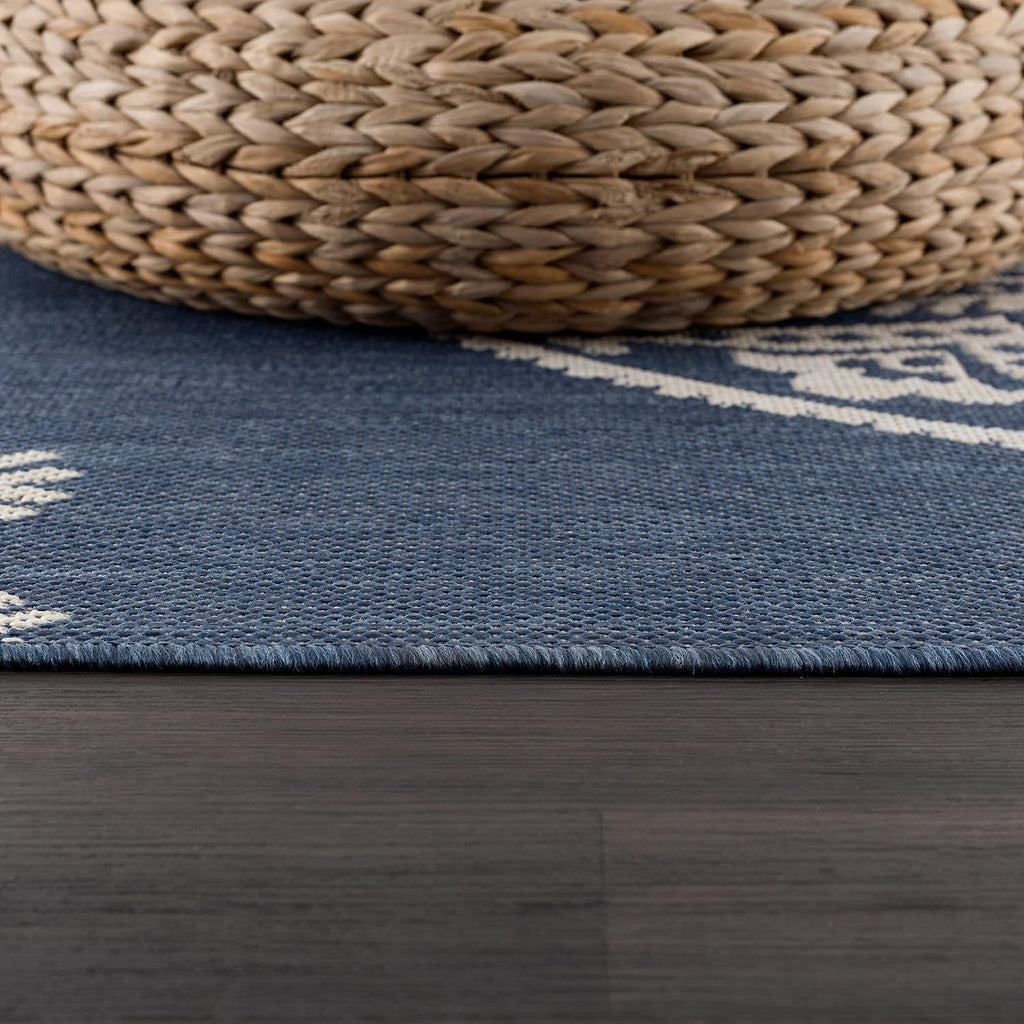 CAMILSON Outdoor Rug 9x12 Modern Area Rugs for Large Indoor and Outdoor Patios and Porches - Waterproof Washable Non-Shedding, Easy-to-Clean Outside Carpet (9 x 12, Medallion - Blue/White)