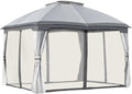 Outsunny 10' x 12' Outdoor Gazebo, Patio Gazebo Canopy Shelter w/Double Vented Roof, Zippered Mesh Sidewalls, Solid Steel Frame, Grey