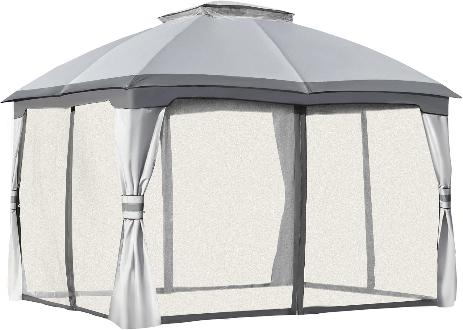 Outsunny 10' x 12' Outdoor Gazebo, Patio Gazebo Canopy Shelter w/Double Vented Roof, Zippered Mesh Sidewalls, Solid Steel Frame, Grey