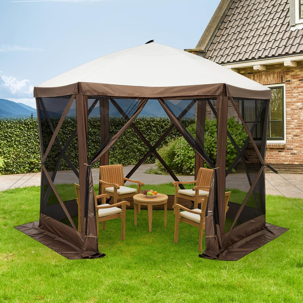 Hipicute 10x10ft Pop Up Gazebo Screen Tent with Mosquito Netting, 6 Sided Pop-Up Canopy Shelter Tent with Carrying Bag and Ground Stakes for Outdoor Camping, Lawn and Backyard