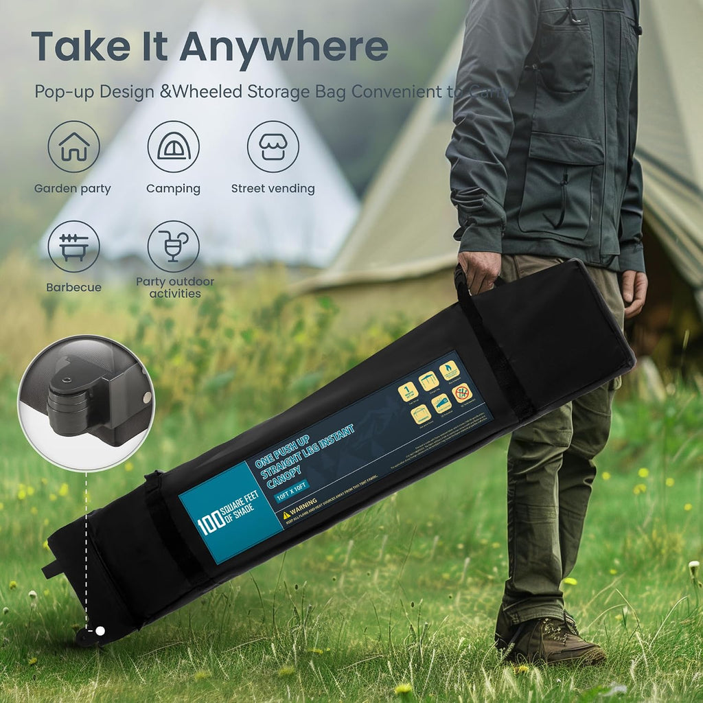 PHI VILLA 10x10ft 1-Person Setup Pop Up Canopy Tent Instant Portable Shelter w/ 1-Button Push, Case, 4 Weight Bags - Dark & Light Blue