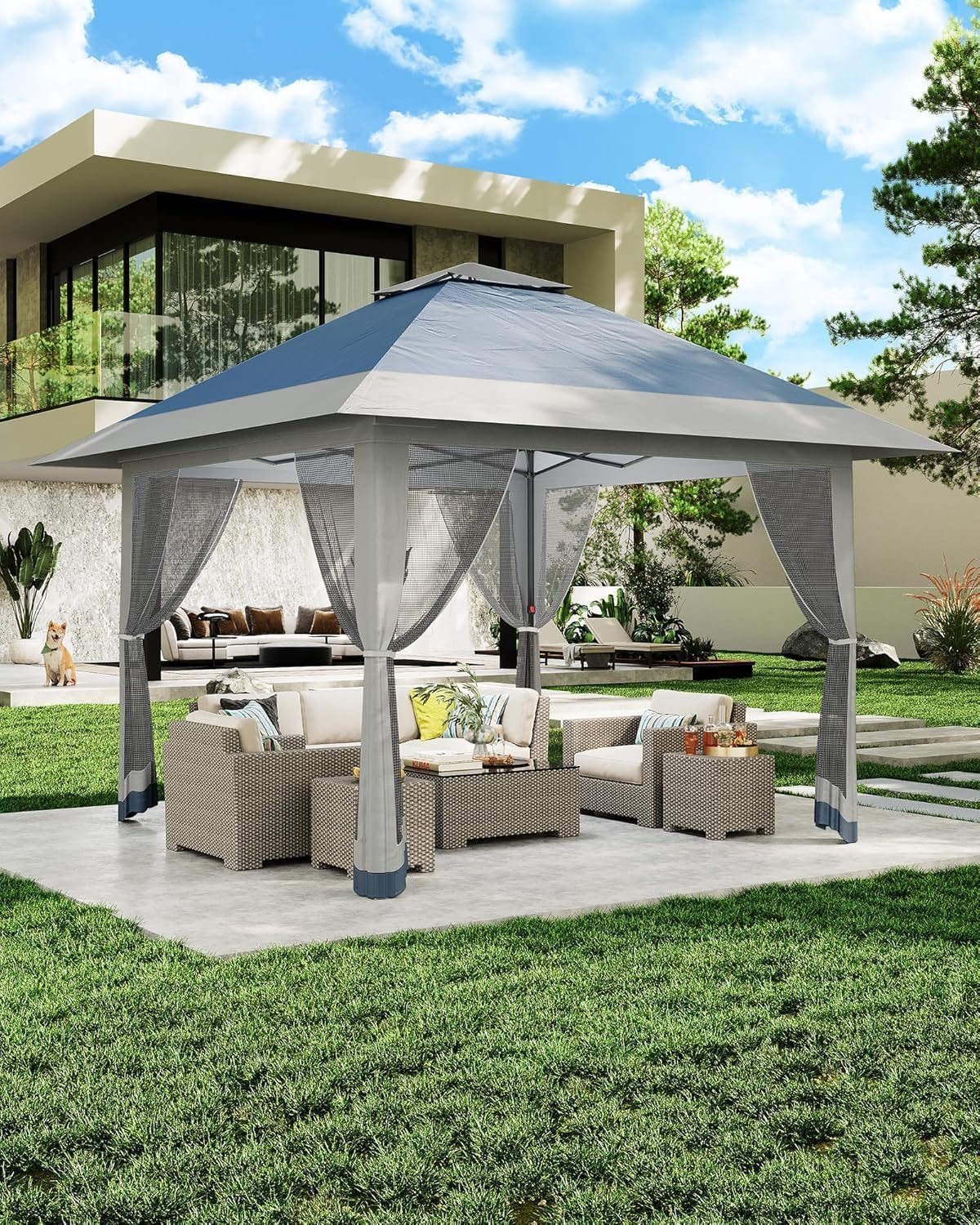 Pop Up Gazebo with Mosquito Netting - 13x13ft Canopy with Mosquito Net,Portable Instant & UV-Resistant Waterproof Gazebo Canopy for Backyard, Garden, Camping (Adjustable Height)