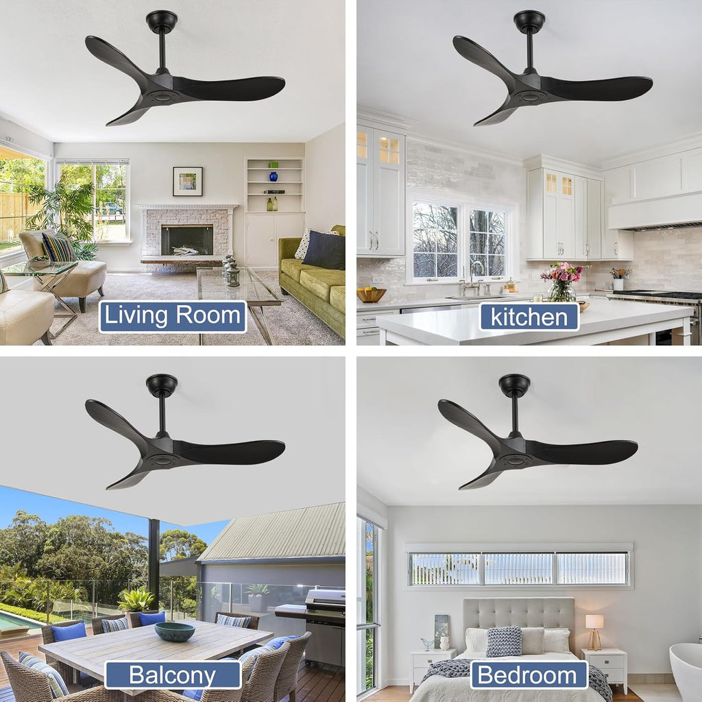 42'' Ceiling Fan no Light,Outdoor Ceiling Fan with Remote Control,3 Solid Wood Blades with Large Airflow for Bedroom,Living Room,Garage(black)