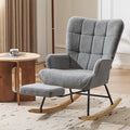 Furniliving Nursery Rocking Chair Upholstered Glider Rocking Chair Modern Accent Chair with Retractable Footrest Reading Chair with High Backrest Comfy Chair for Living Room, Grey, Teddy