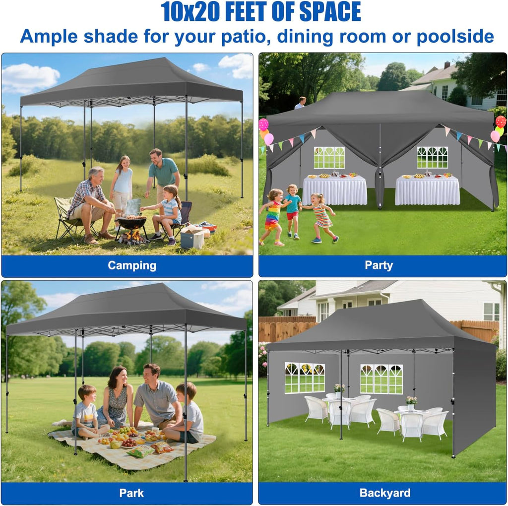 Yesker 10x20 Pop Up Canopy Tent with Sidewalls Instant Outdoor Canopy, Waterproof & UV Protection, Easy Setup Adjustable Height Heavy Duty Shelter Gazebo Tent for Patio Backyard Party Events, Gray