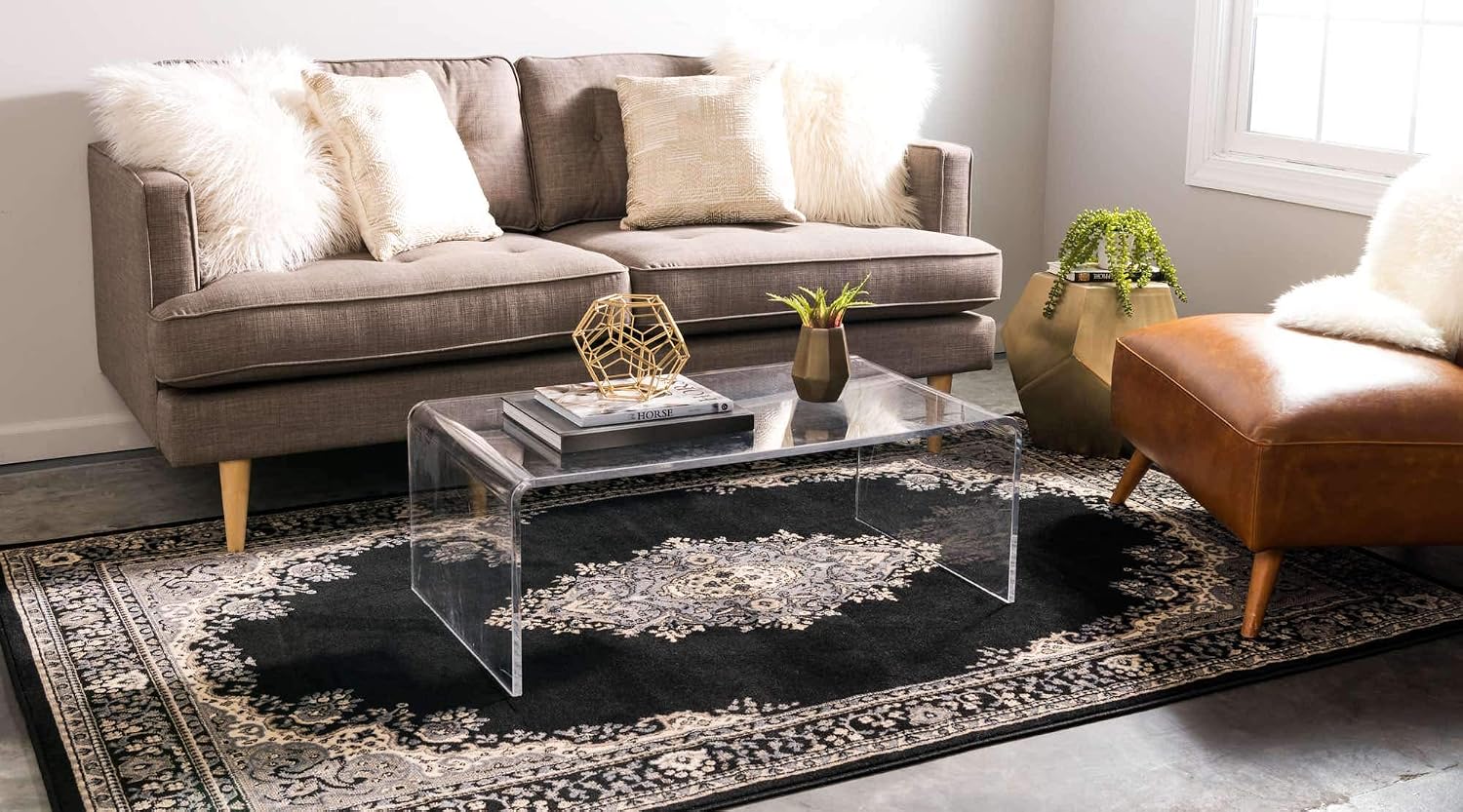 Unique Loom Reza Collection Traditional Persian Style Area Rug, 2 ft 2 in x 3 ft, Black/Beige