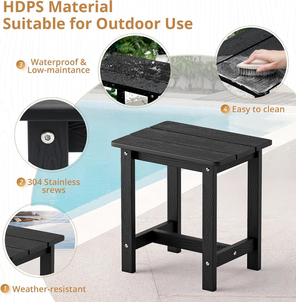 LUE BONA Outdoor Rocking Chairs Set, 3-Piece, HDPS Poly Porch Rockers with Table, Plastic Weather Resistant Rocking Chair Set for Outdoor Indoor, Garden, Backyard, 350lb, Black Chairs+Table