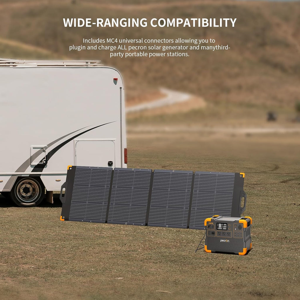 PECRON 200 Watt Solar Panel, Portable Solar Panel for Power Station, High Efficiency Panel Foldable, IP67 Waterproof Power Supply for Camping, RV, Outdoor, Off Grid System