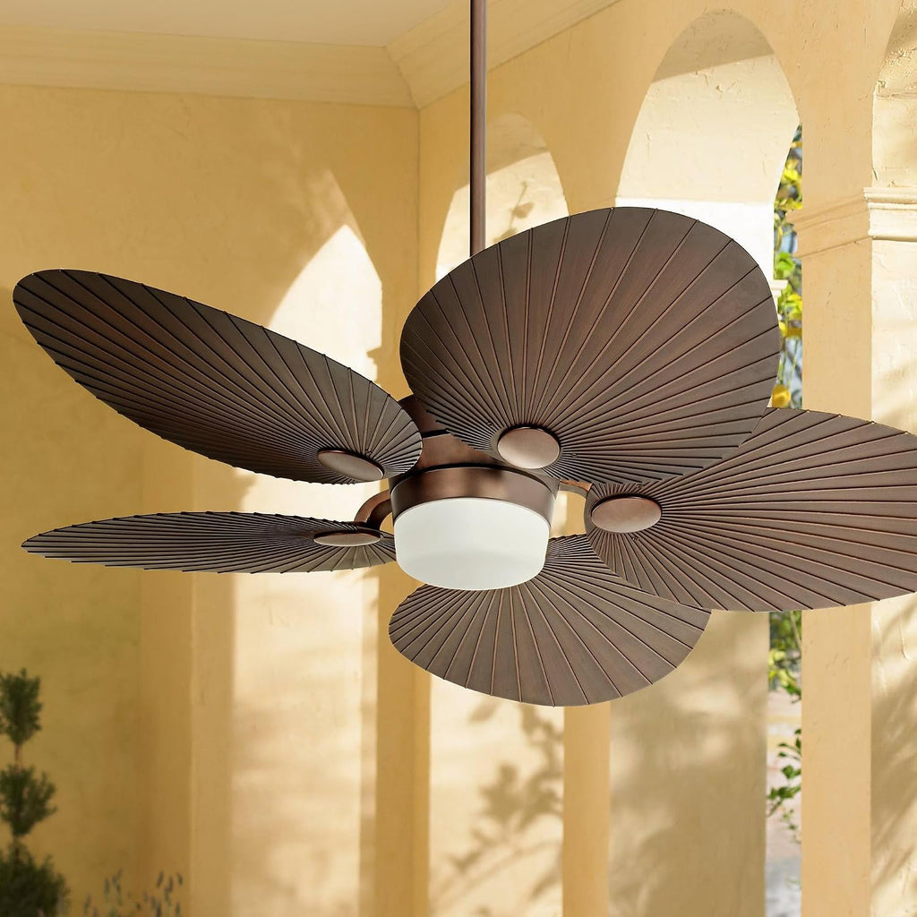 Casa Vieja 52' Breeze Tropical Coastal Indoor Outdoor Ceiling Fan with Light LED Remote Control Oil Brushed Bronze Palm Leaf Damp Rated for Patio Exterior House Porch Gazebo Garage with 24' Downrod