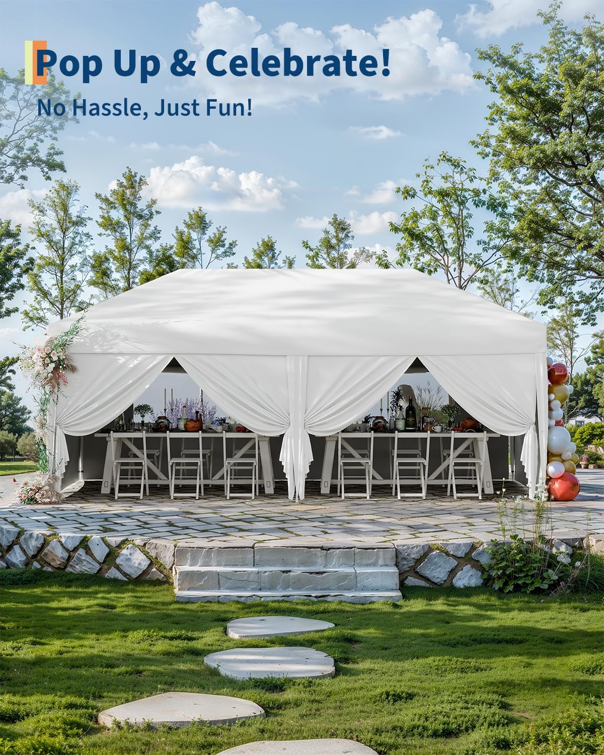 10x20FT Instant Pop Up Canopy Tent with 6 Side Walls, Heavy Duty Canopy Set, Waterproof and UV Protected Tailgate Tent for Outdoor Events (White)