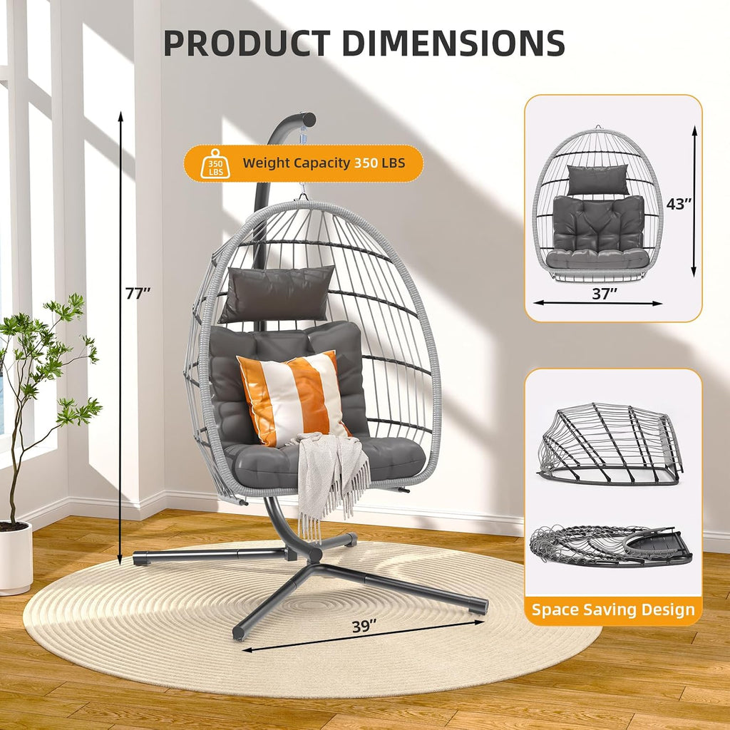Hipicute Egg Chair with Stand,Patio Rattan Wicker Hanging Swing Egg Chair Hammock Chair for Bedroom Porch Garden,Thickened Aluminum Alloy Steel Frame and UV Resistant Cushion,350LBS Capacity
