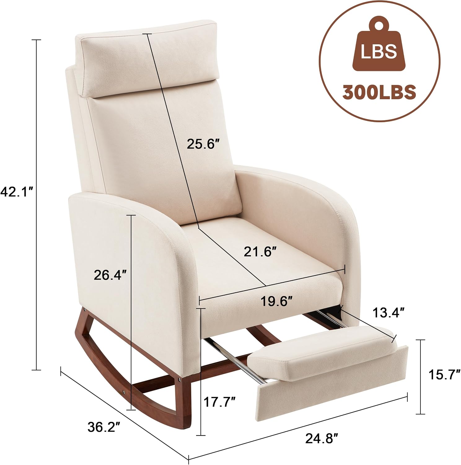 Rocking Chair with Foot Rest, Ergonomic Nursery Chair with High Back, Baby Glider Rocker, Nursing Chair Accent Living Room (Linen Beige)