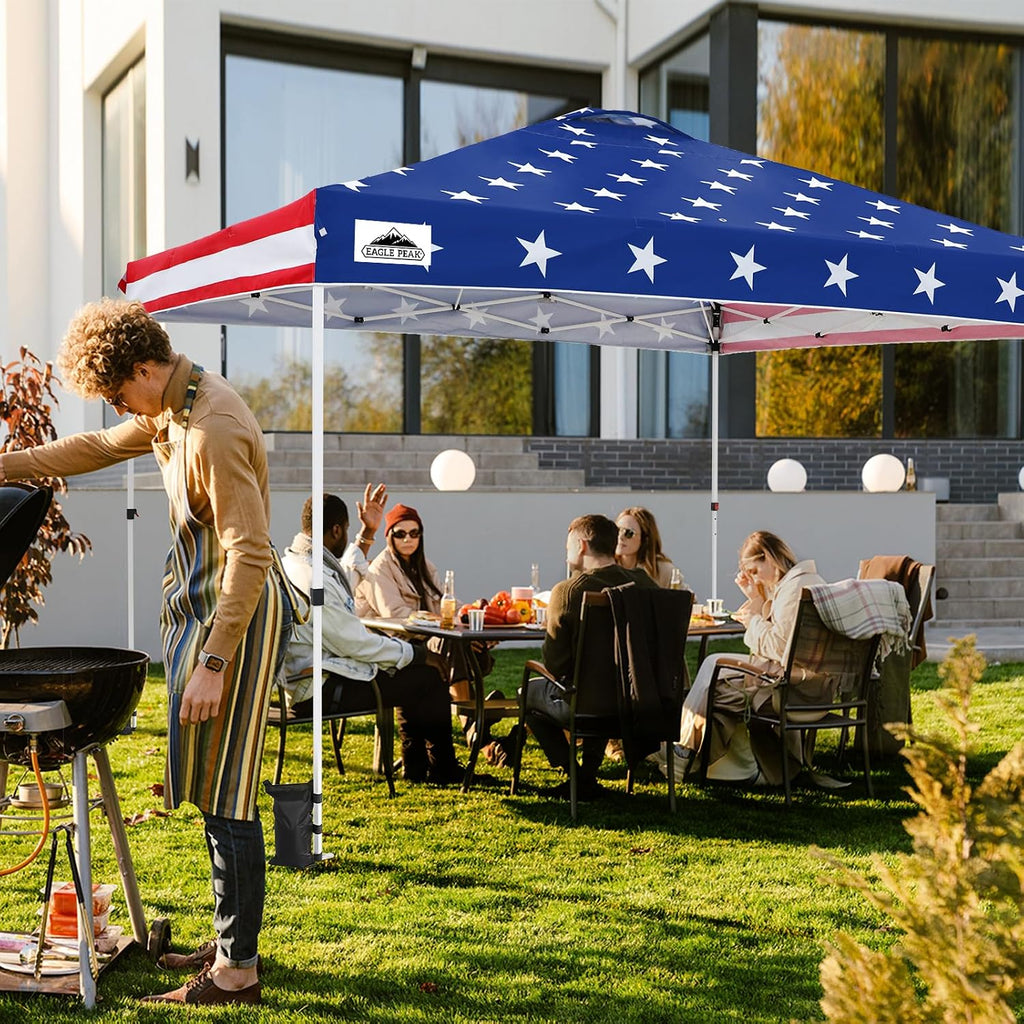 EAGLE PEAK Pop Up Canopy Tent with Wheeled Carry Bag, 8 Stakes, 4 Ropes, 4 Weight Bags, Easy Set Up Tent Canopy, 12x12 ft, 144sqft of Shade, American Flag