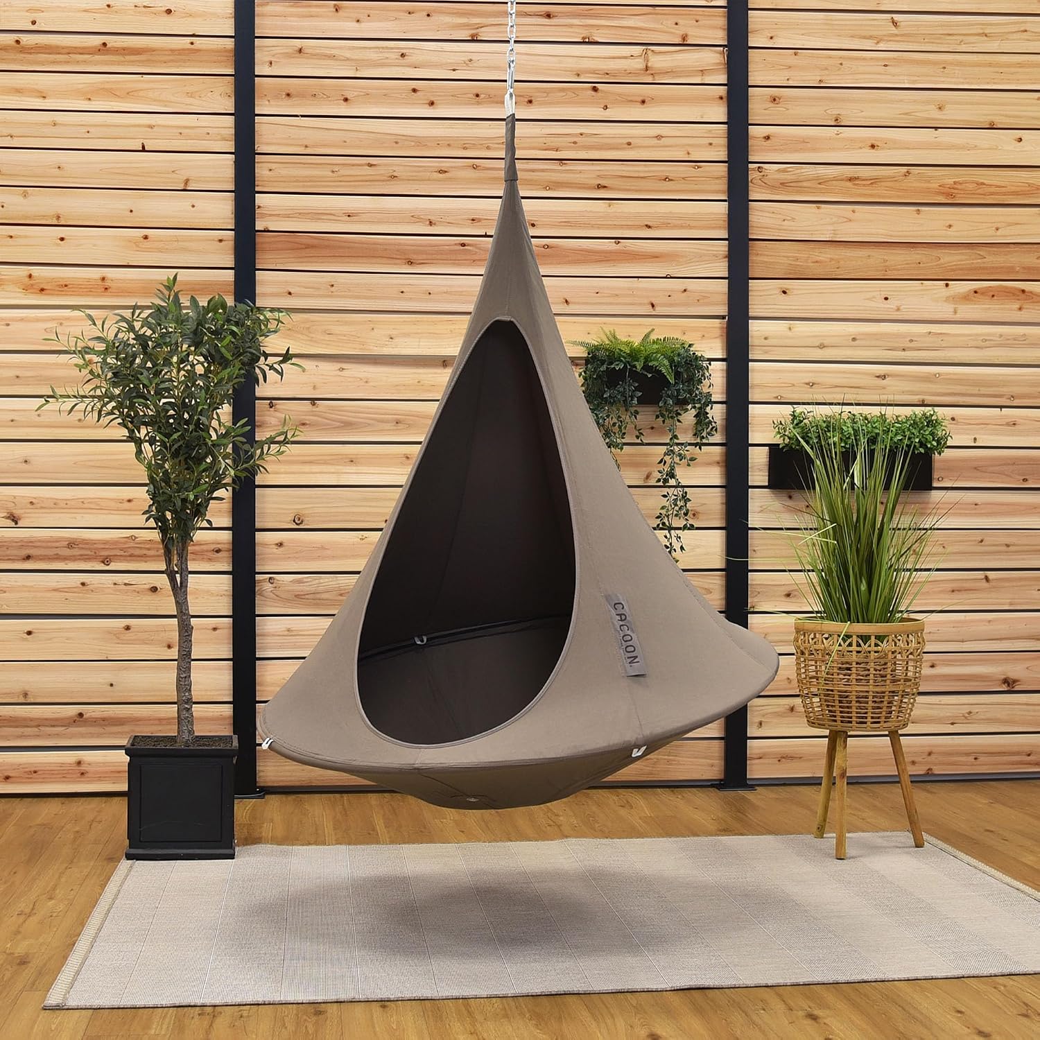 Kids Cacoon Hanging Chair - Weight Capacity 220Lbs - Outdoor and Indoor Use - Hanging Kit Included - Aluminum Ring for Durability (Taupe)