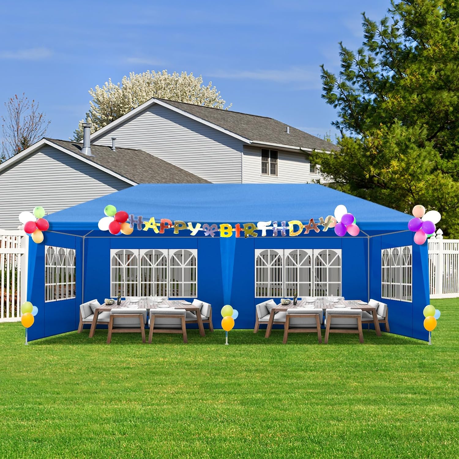 Party Tent for Outdoor Wedding, Birthday, Event, Patio Gazebo, Carport Canopy Shade With Removable Sidewalls & Transparent Window (10'x20'/6 Sidewalls Blue)