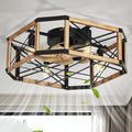 21'' Flush-Mount Ceiling Fan with Dimmable-Light and Memory Remote, Reversible-Motor, Perfect for Bedroom, Living room, Kitchen, Outdoor Gazebo, Patio, Low-Profile Design Farmhouse Cage, White Oak