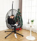 DoubleTT Egg Chair with Stand, Swing Chair Hanging Chair Nest Basket, UV Resistant Removable & Washable Cushions,350LBS Capacity for Bedroom, Balcony, Garden(GR-GR)
