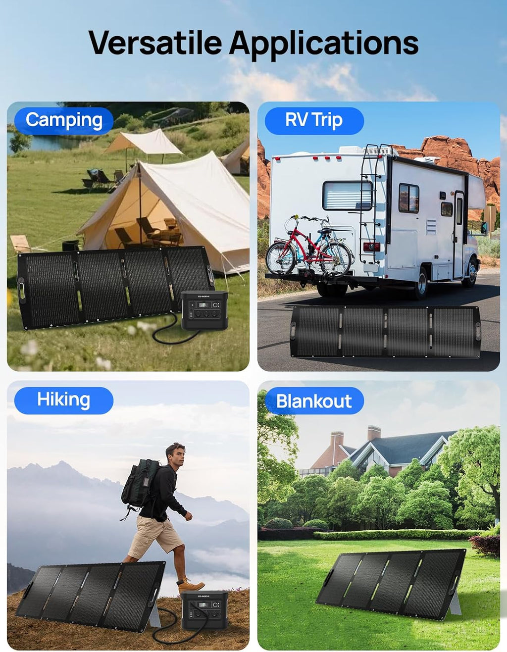 ECO-WORTHY 200W Portable Solar Panel for Power Stations,IP65 Waterproof & Lightweight with Adjustable Kickstand,23% High Efficiency Foldable Solar Panel for Outdoor RV Camping Off Grid Emergency
